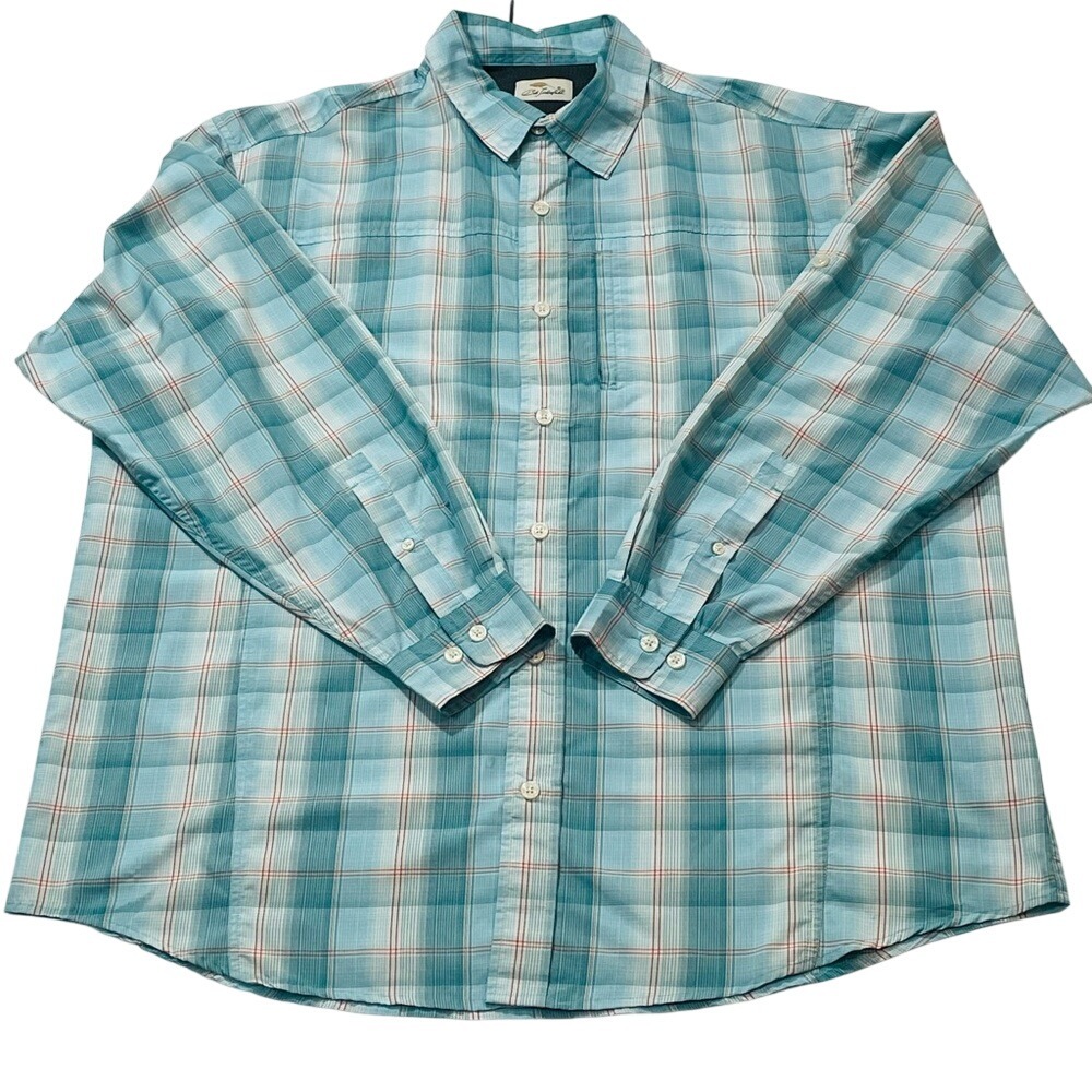 Bob‎ Timberlake Mens XL Fishing Shirt Long Sleeve Plaid Vented Teal Blue Hiking